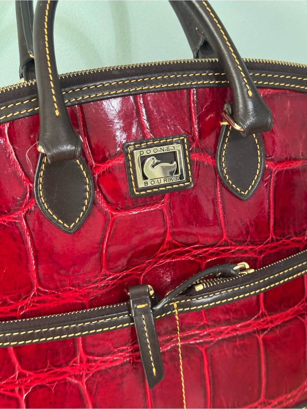 Vintage Dooney & Bourke Dillen Double Pocket Croc-Embossed Satchel Bag - Picture 6 of 11